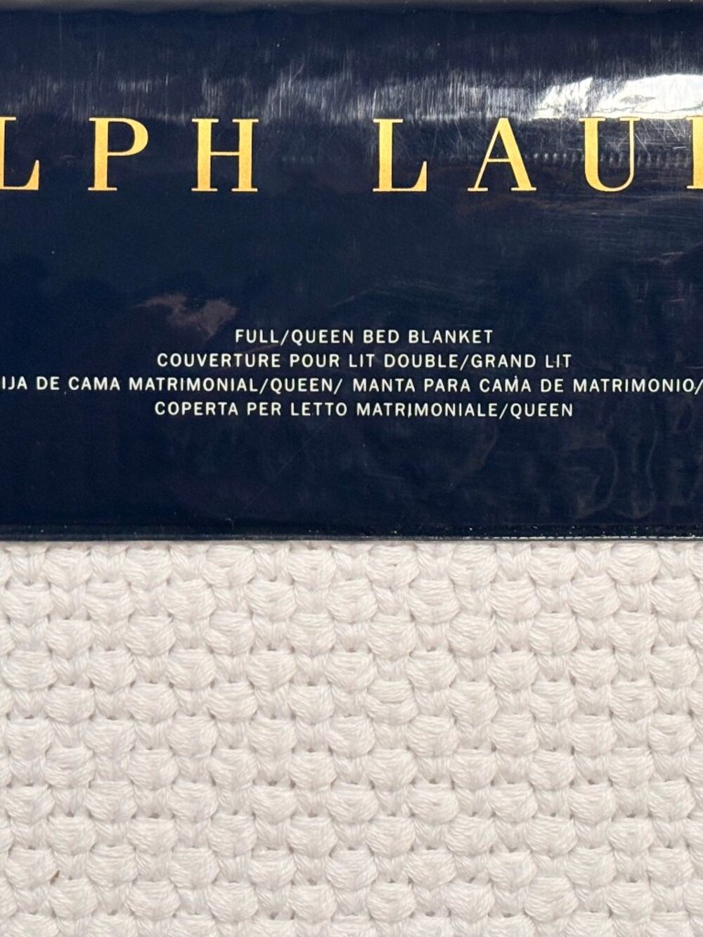 NEW Ralph Lauren Ariel Queen Size White Blanket Knit Ribbed Cotton MSRP $355